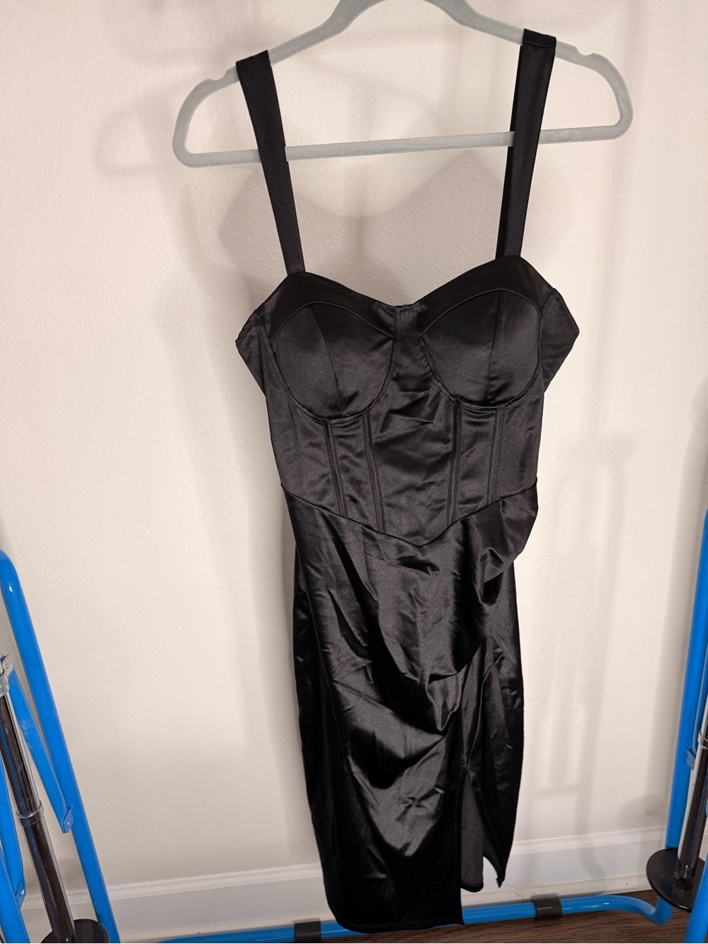 Inspired Hearts Black Satin Bustier Midi Dress